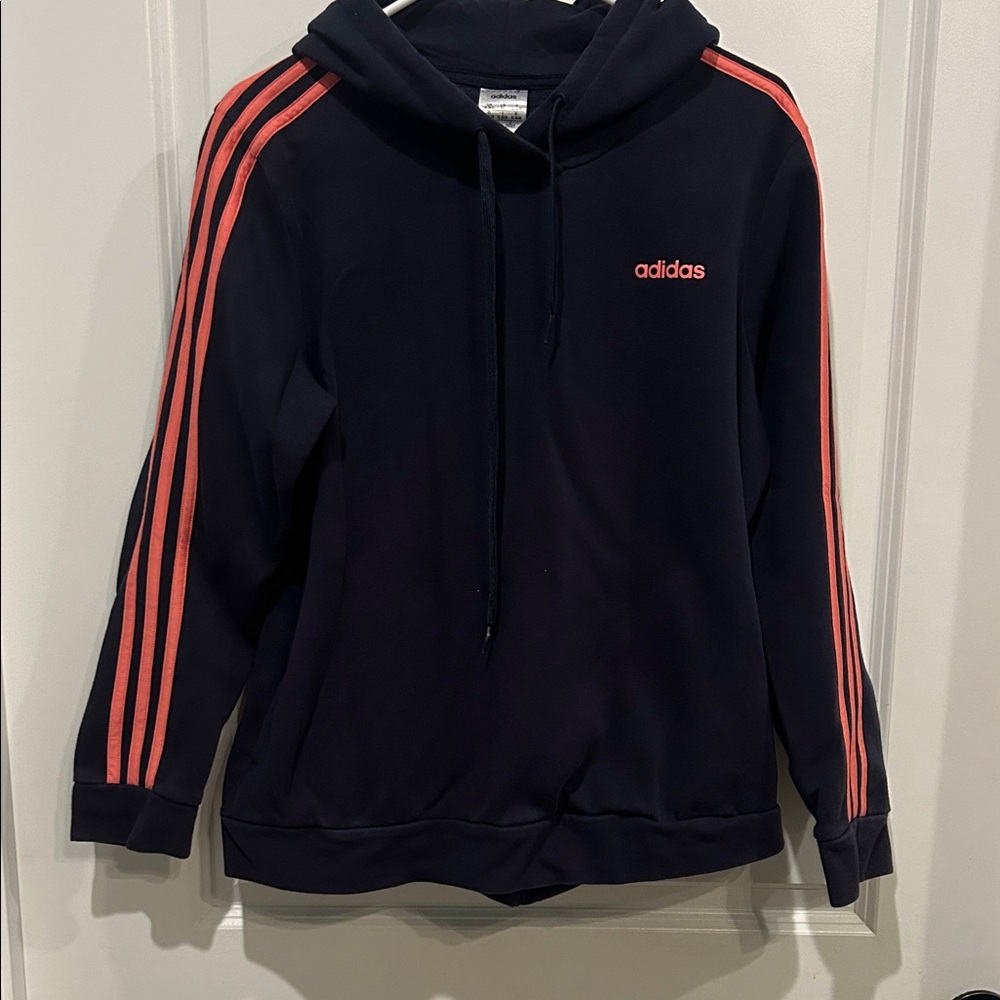 Adidas Men's Dark Blue Sweater with Pink Stripes
